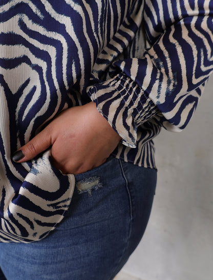 Mandinka Blouse - Navy Zebra