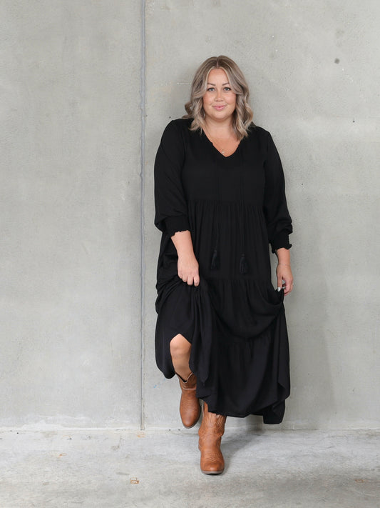 Florence Dress Long Sleeve - Black - Isla-Maree