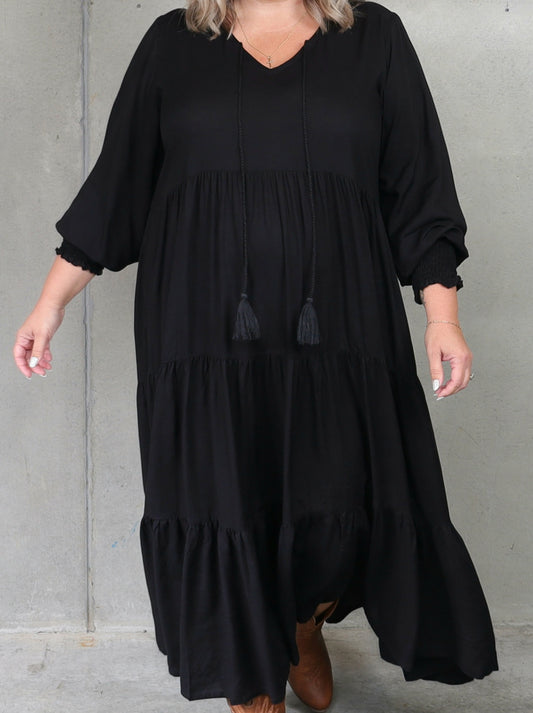 Florence Dress Long Sleeve - Black - Isla-Maree