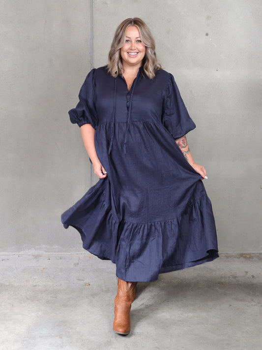 Delilah Dress - Denim Linen