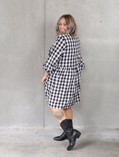 Willow Dress Long Sleeve - Black Check