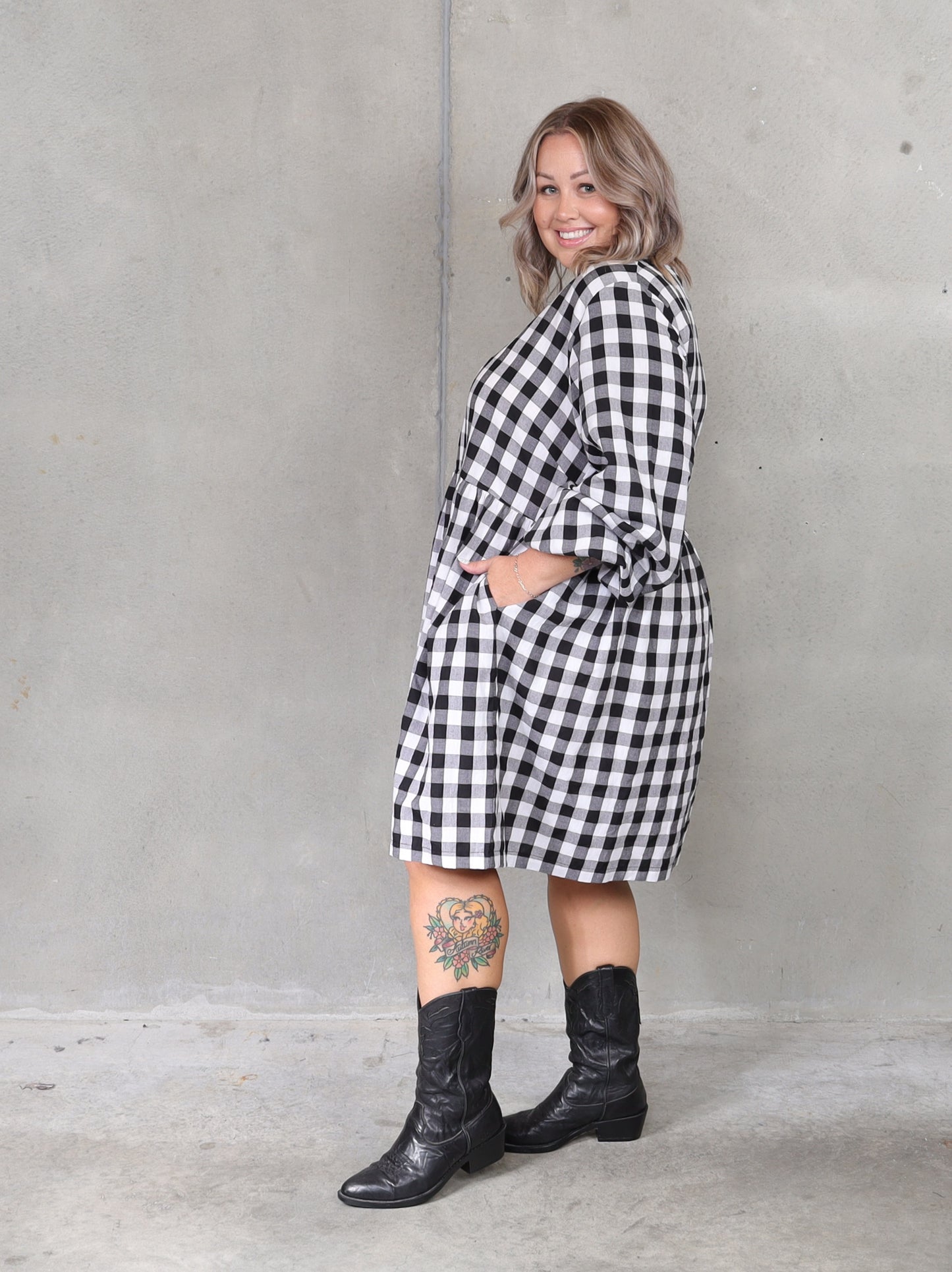 Willow Dress Long Sleeve - Black Check