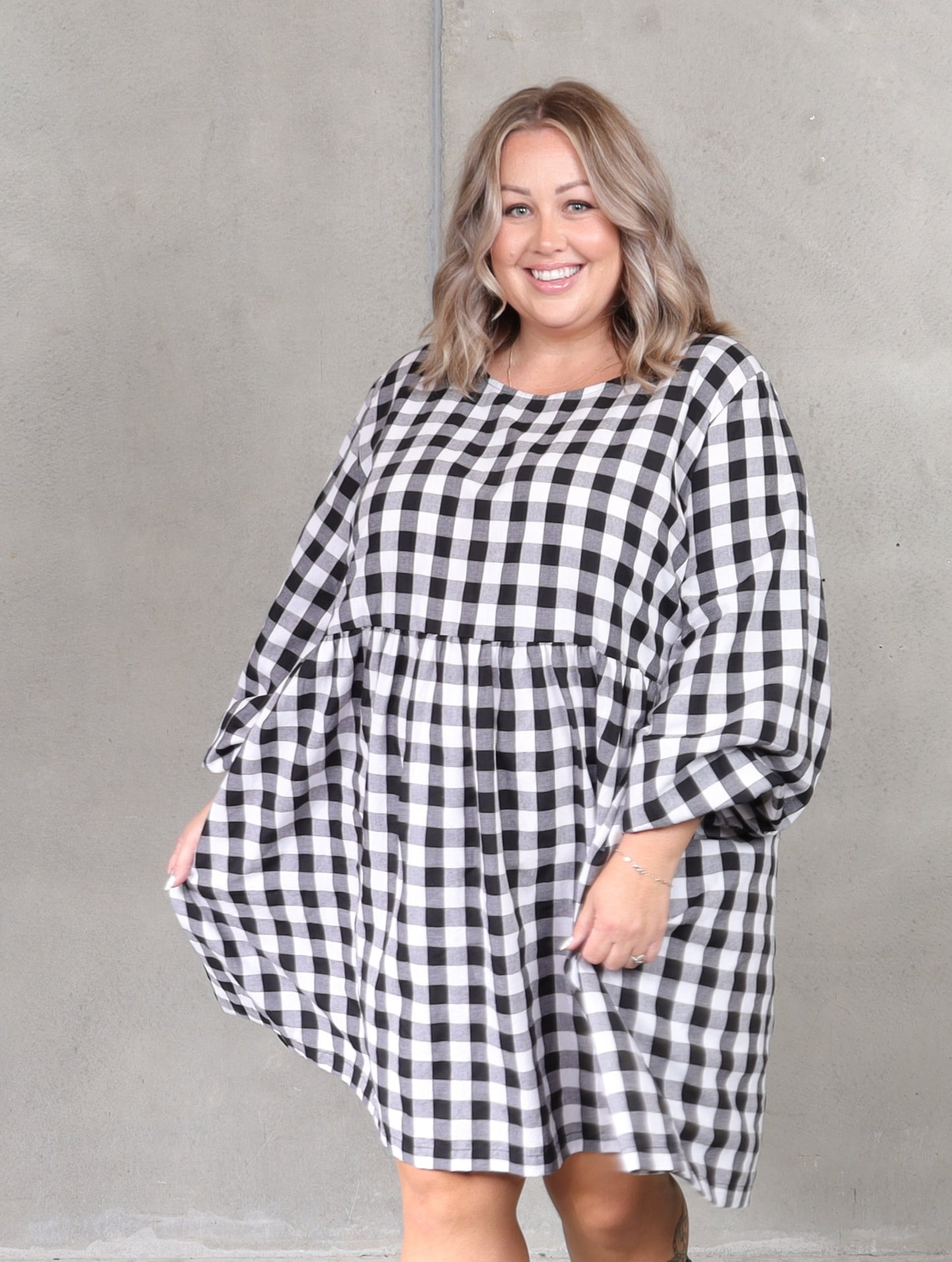 Willow Dress Long Sleeve - Black Check