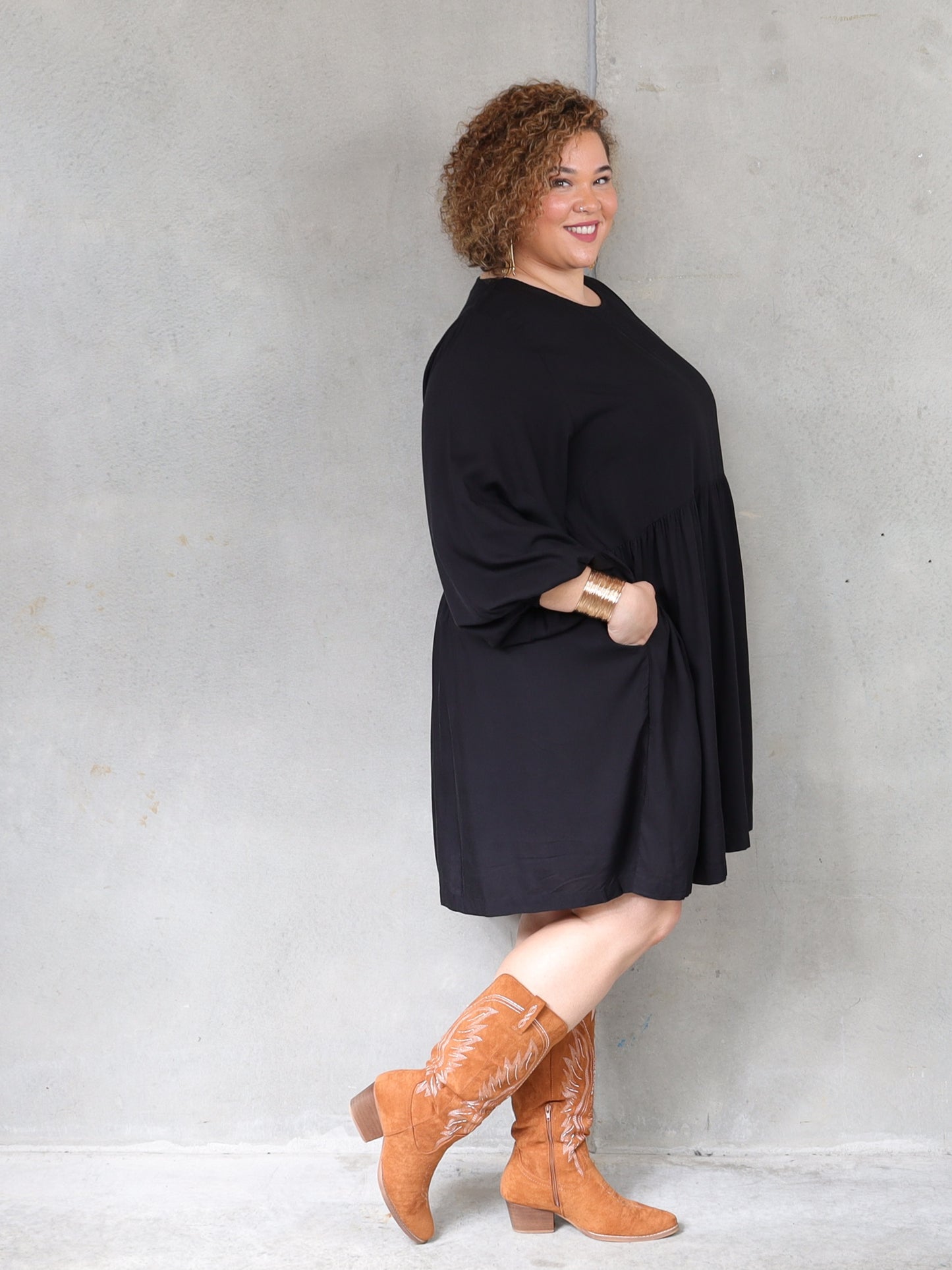 Willow Dress Long Sleeve - Black - Isla-Maree