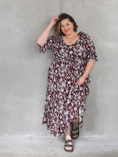 Sophia Dress Short Sleeve - Chocolate Shalimar