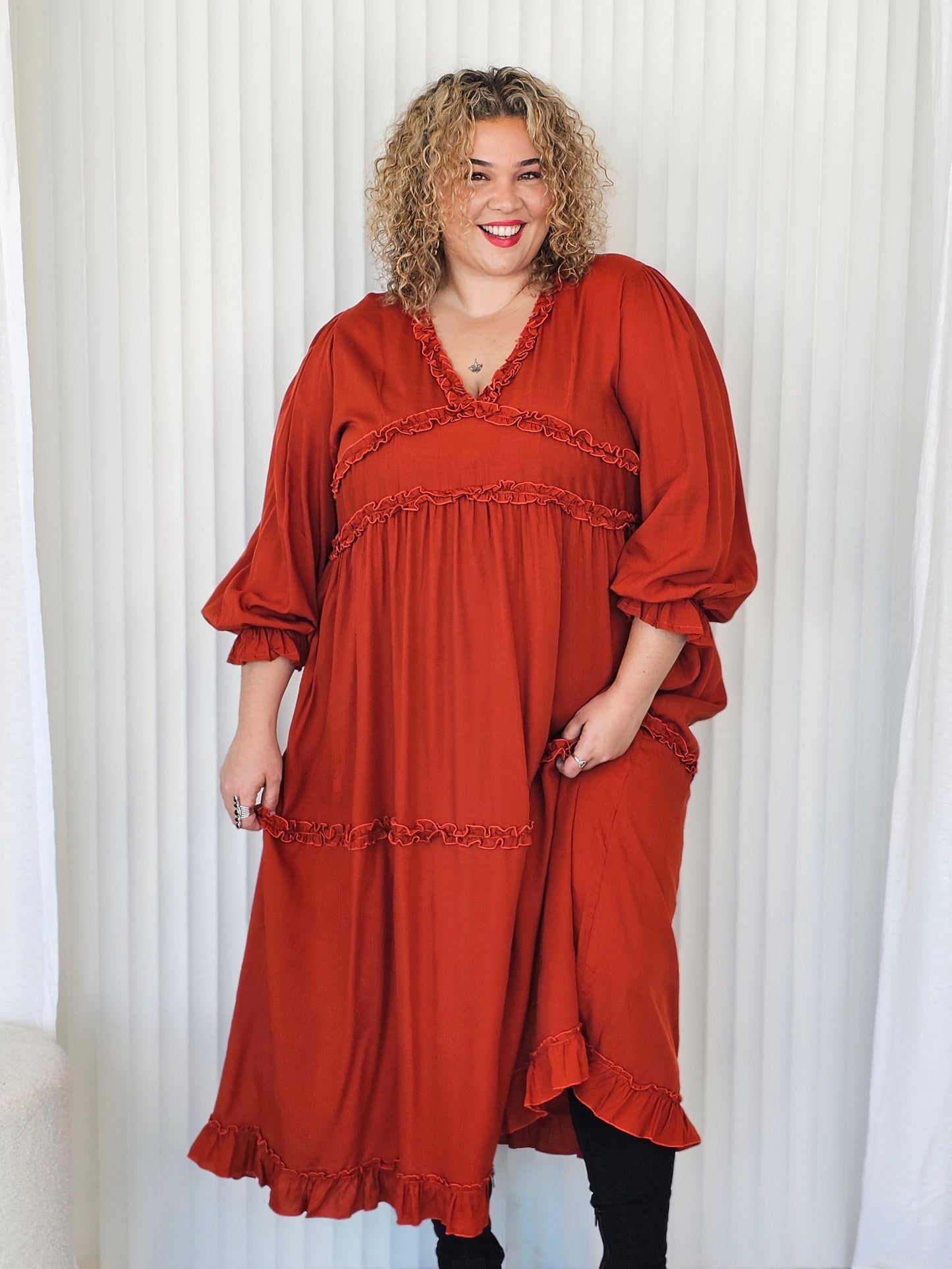 Ruffle Dress - Terracotta