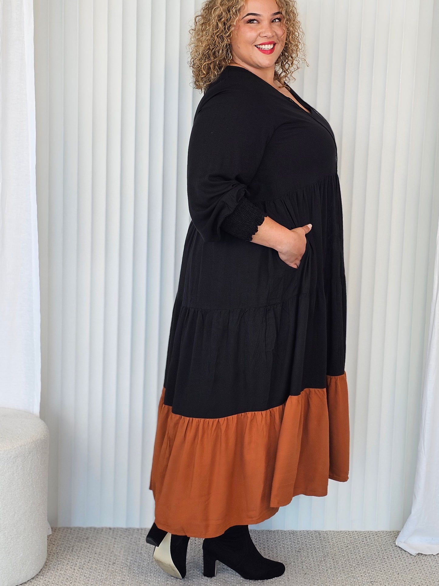 Florence Dress - Black & Tan