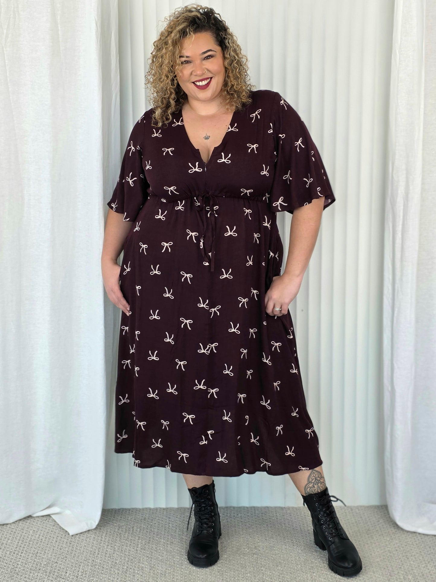 Juney Dress - Merlot Bow