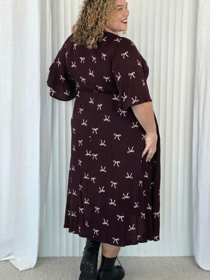 Juney Dress - Merlot Bow