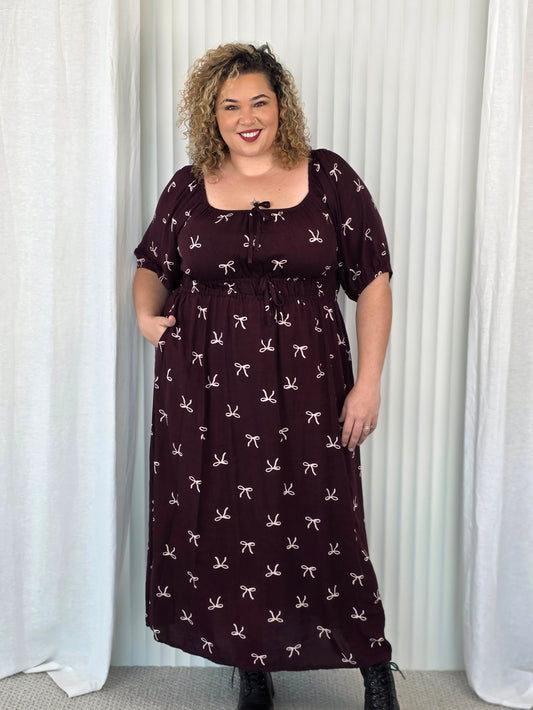 Tabitha Dress - Merlot Bow