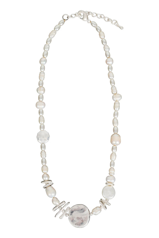 Esther Necklace - Silver Pearl