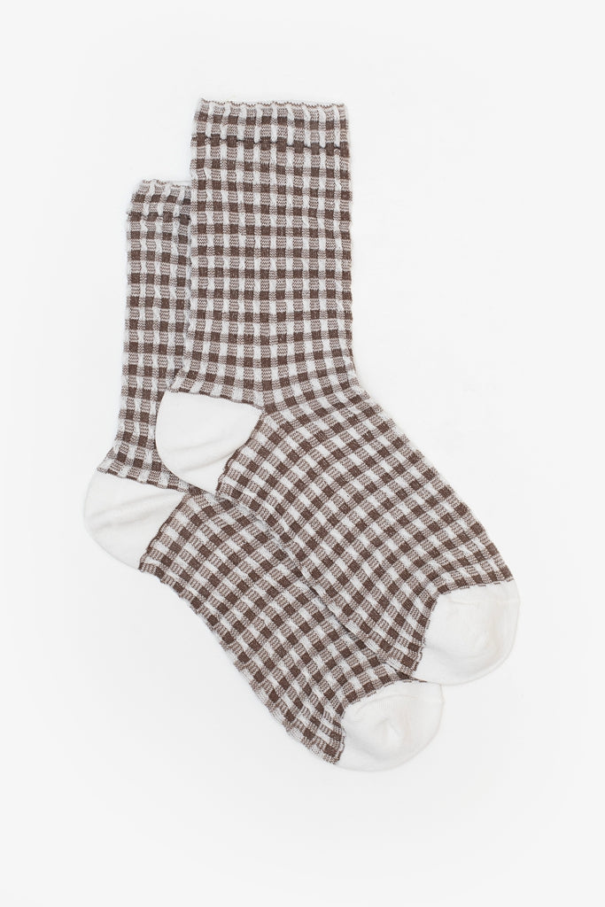 Antler Ruffle Sock - Cocoa Gingham