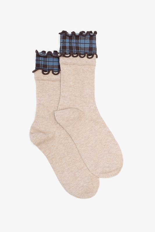 Oat Plaid Top Sock - Isla-Maree