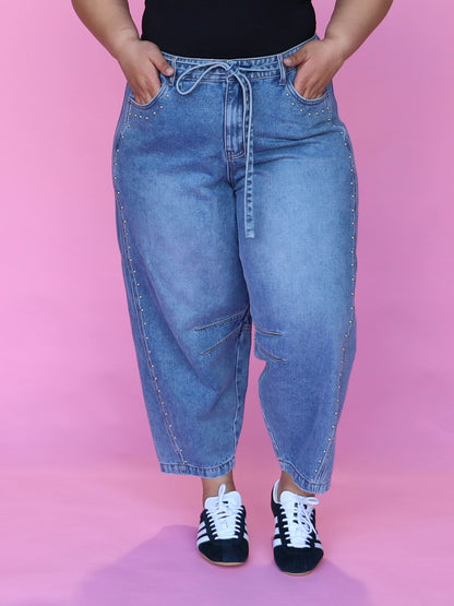 Rio Barrel Jeans - Silver Studs TWO WEEK PRE ORDER
