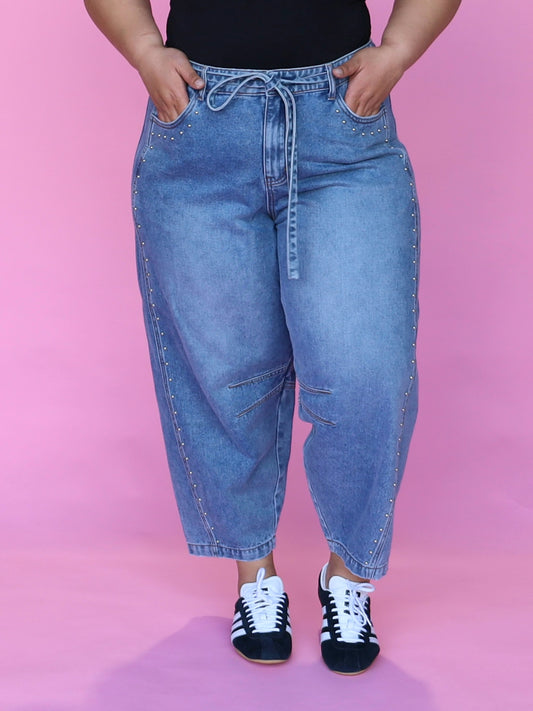 Rio Barrel Jeans - Silver Studs TWO WEEK PRE ORDER