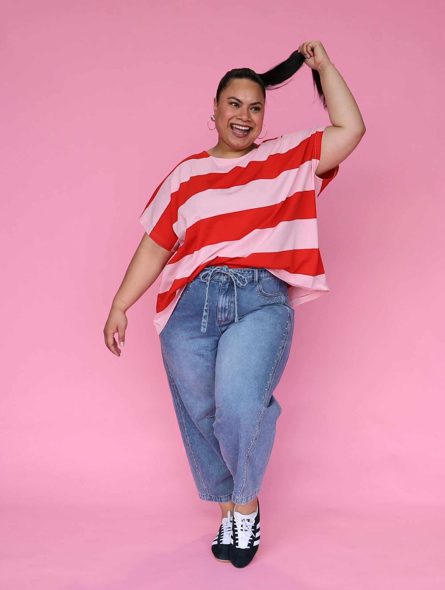 Just A Girl Tee - Chilli Stripe