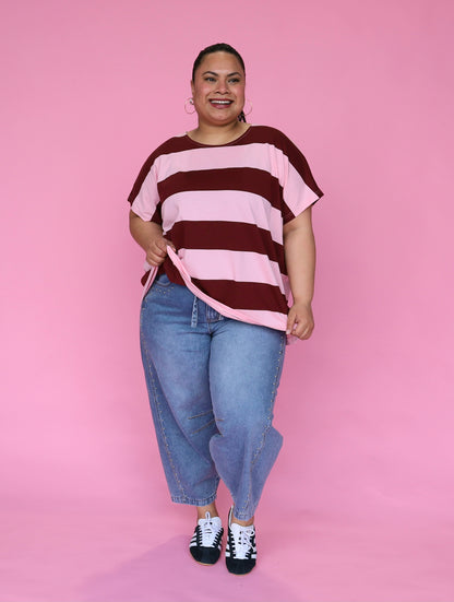 Just A Girl Tee - Mulberry Stripe