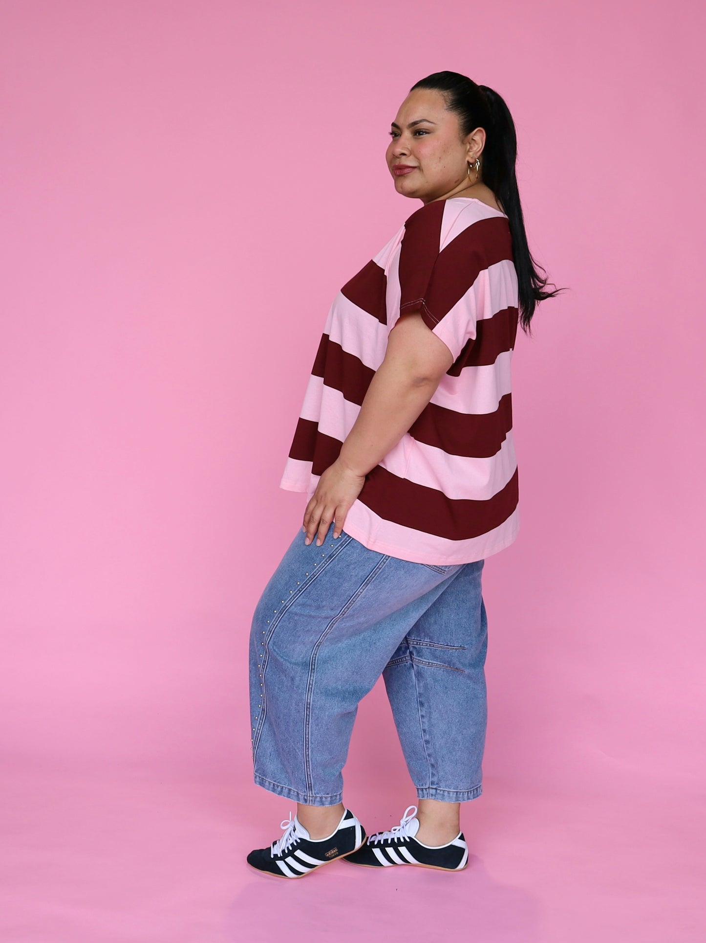 Just A Girl Tee - Mulberry Stripe