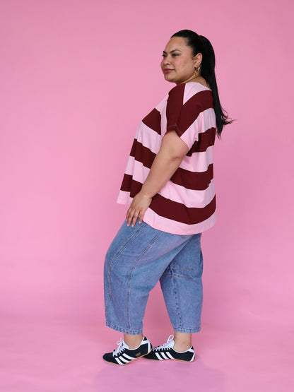 Just A Girl Tee - Mulberry Stripe