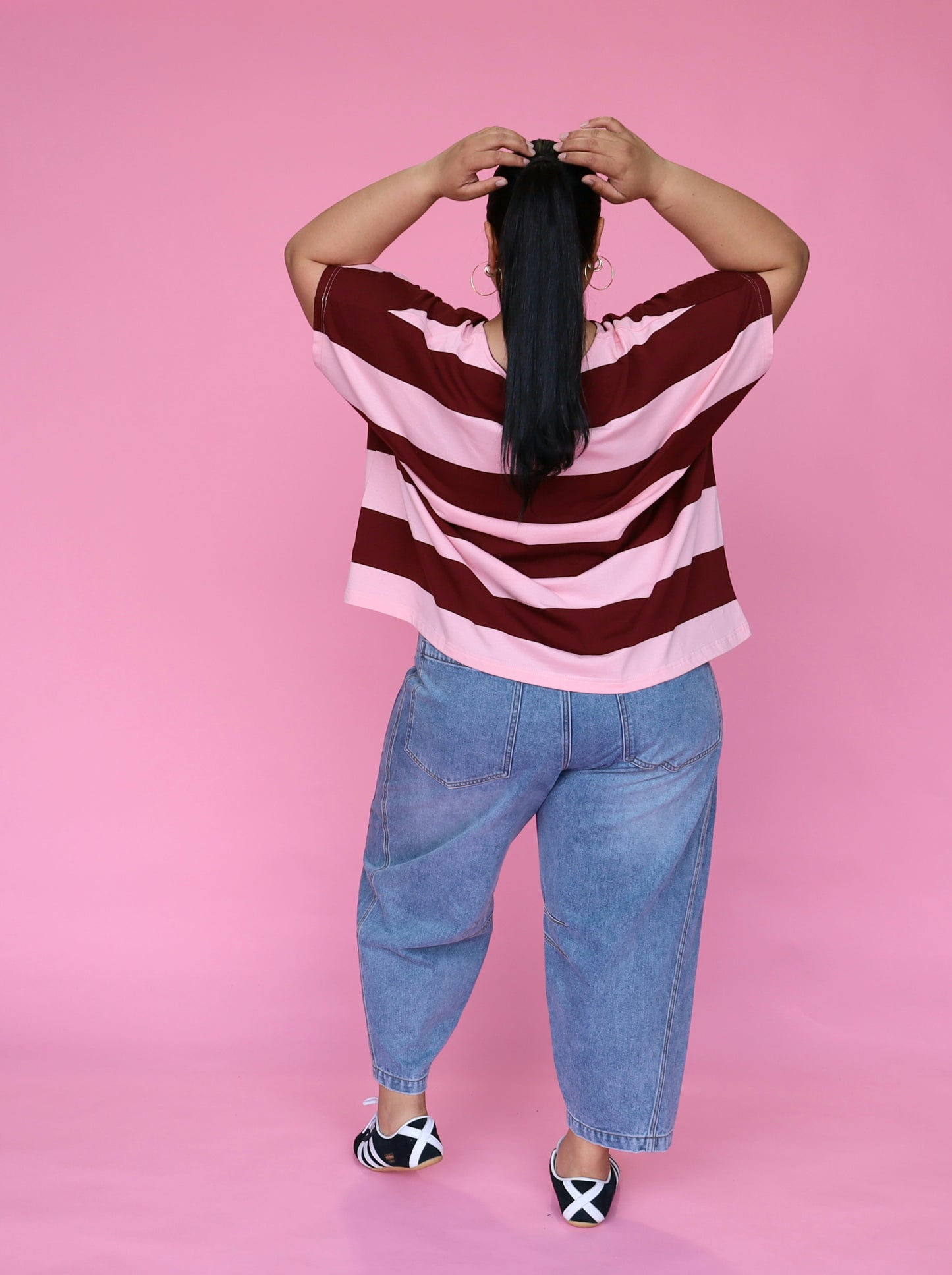 Just A Girl Tee - Mulberry Stripe