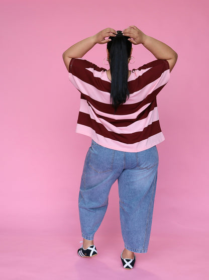 Just A Girl Tee - Mulberry Stripe