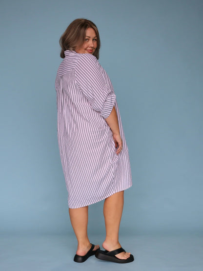 Corfu Shirt Dress - White & Charcoal Stripe