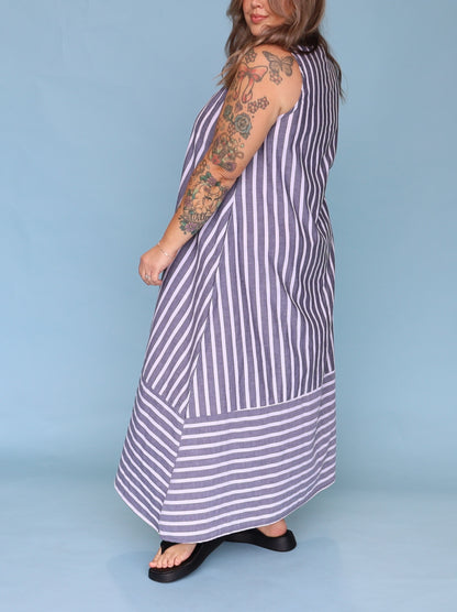 Calista Dress -Charcoal & White Stripe