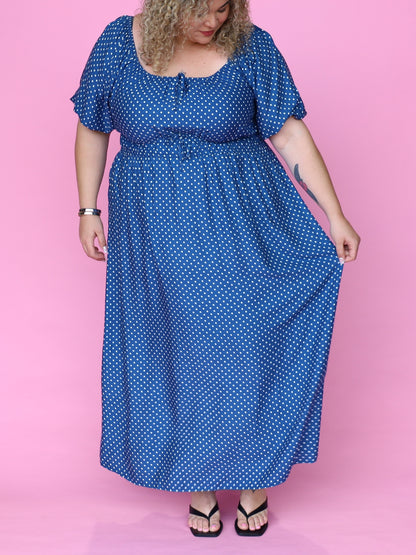 Tabitha Dress - Denim Polka Dot