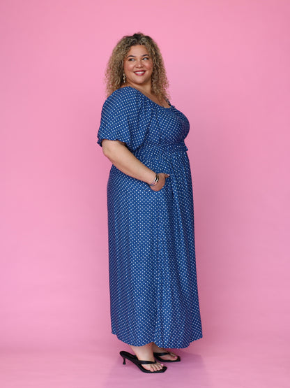 Tabitha Dress - Denim Polka Dot