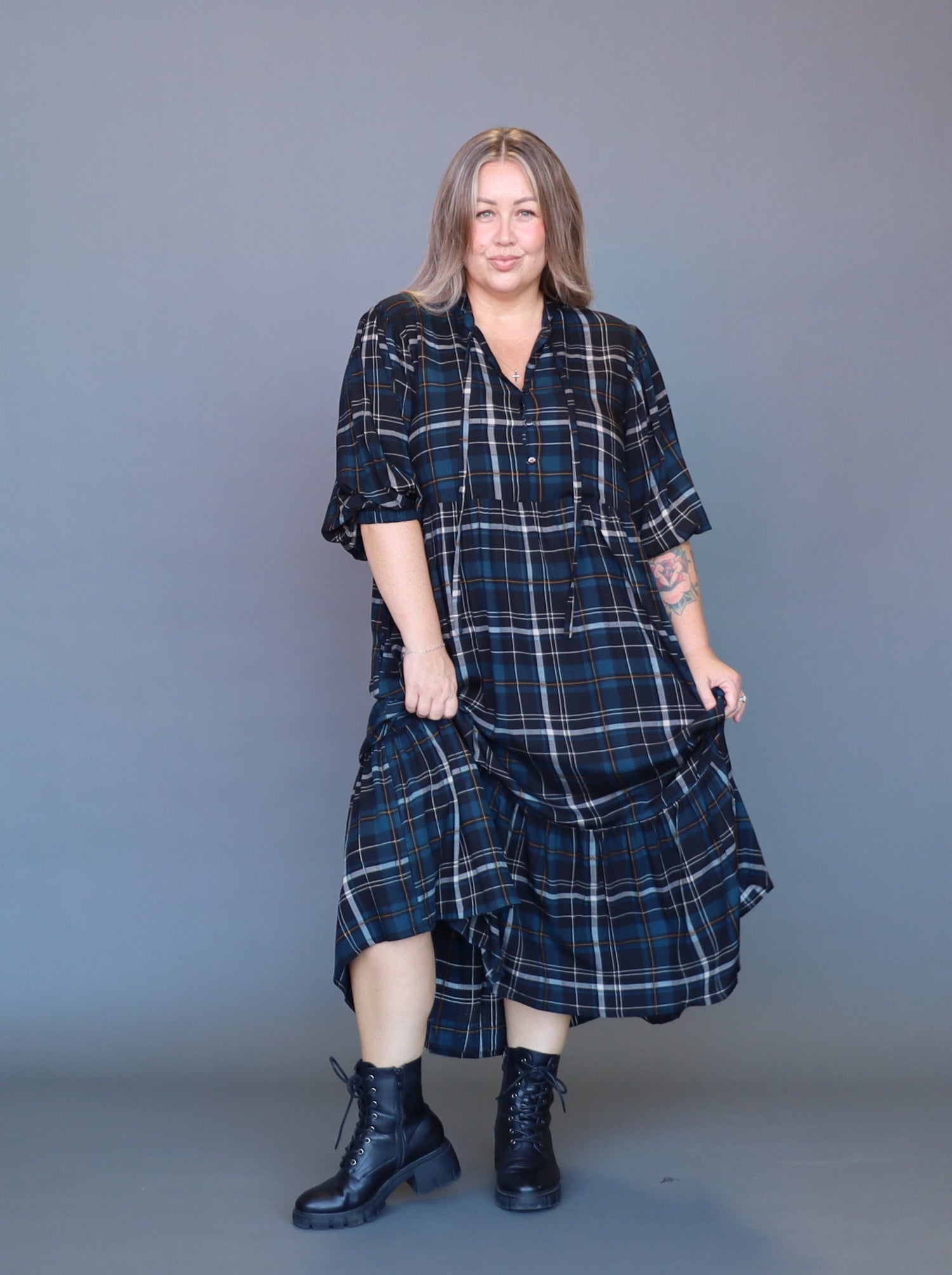 Delilah Dress - Teal Tartan - Isla-Maree