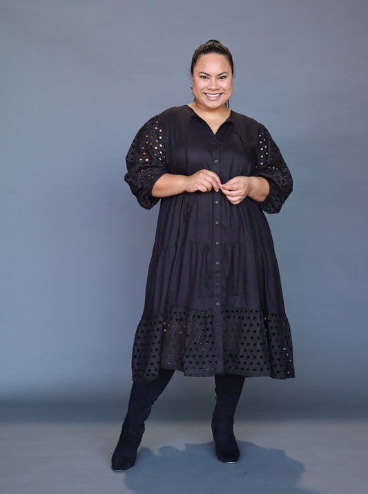 Laura Midi Dress - Black - Isla-Maree