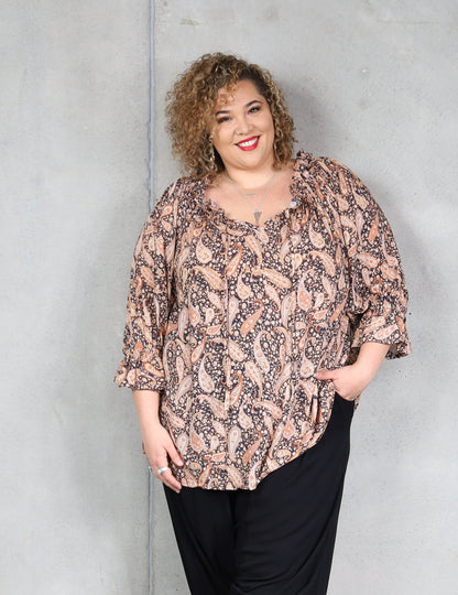 Sophia Blouse - Tan Paisley