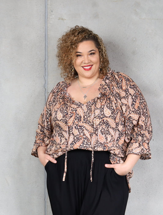 Sophia Blouse - Tan Paisley