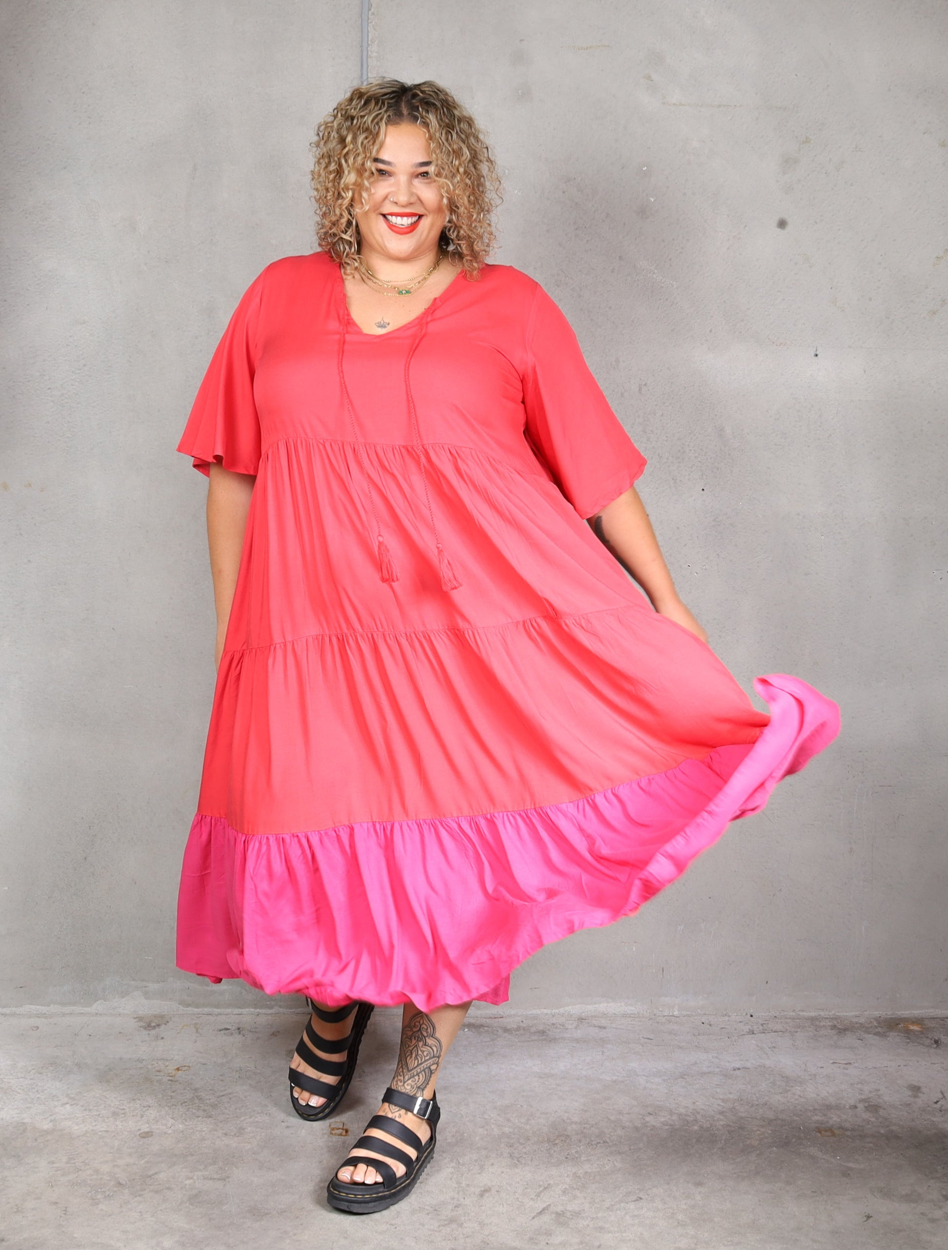 Isla Maree Florence Dress - Watermelon | NZ Plus Size Women's Clothing ...