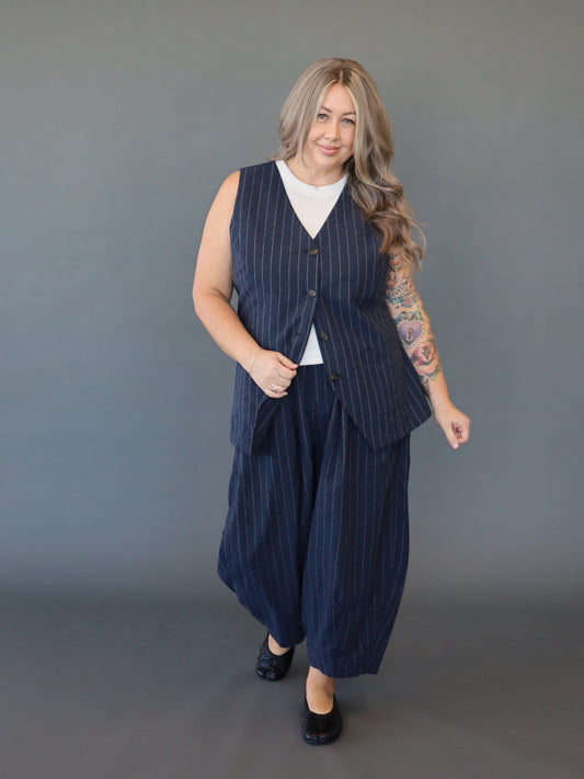 Longline Vest - Ink Pinstripe PRE SALE EARLY OCTOBER