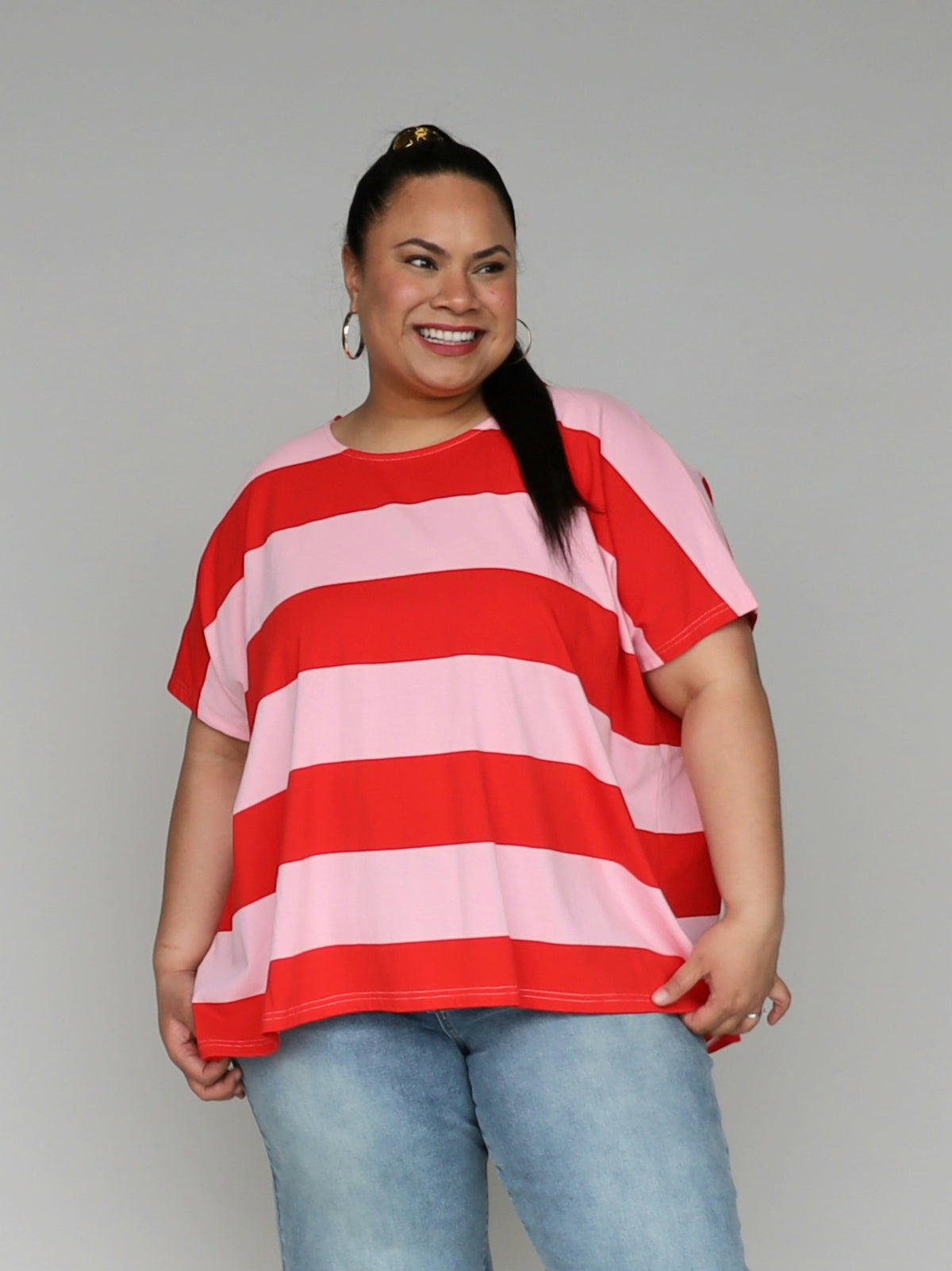 Just A Girl Tee - Chilli Stripe