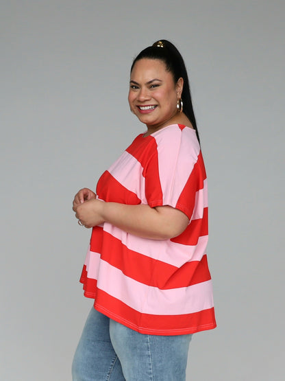 Just A Girl Tee - Chilli Stripe