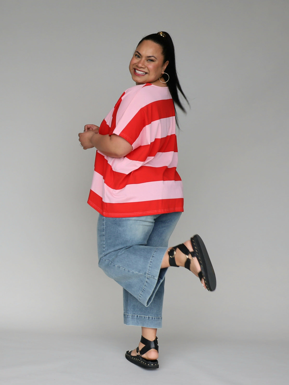 Just A Girl Tee - Chilli Stripe