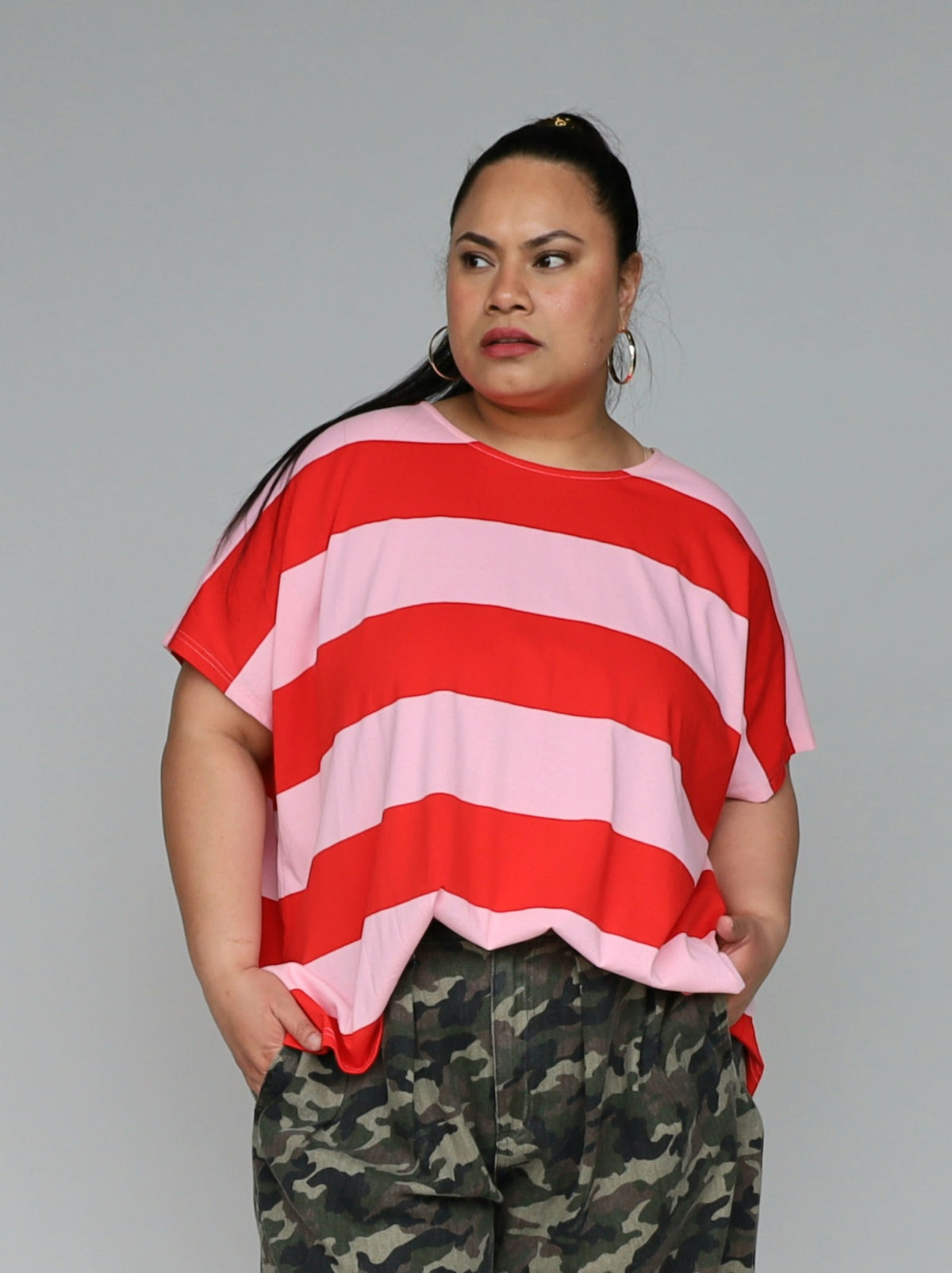 Just A Girl Tee - Chilli Stripe