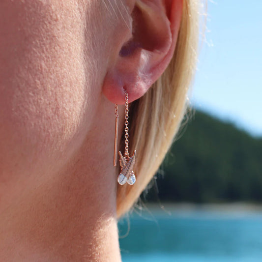 Huia Feather Thread Earring - Rose Gold