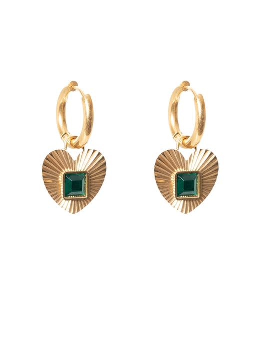 Antler Emerald Embrace - Fluted Heart Earring