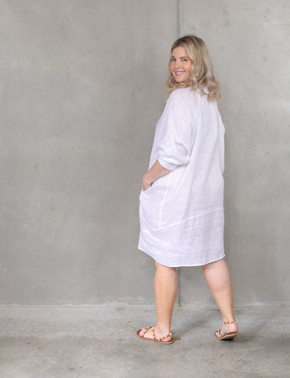 Valencia Linen Shirt Dress - White