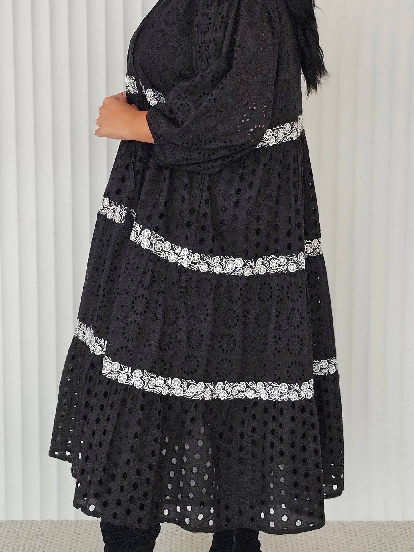 Laura Dress - Black Anglaise