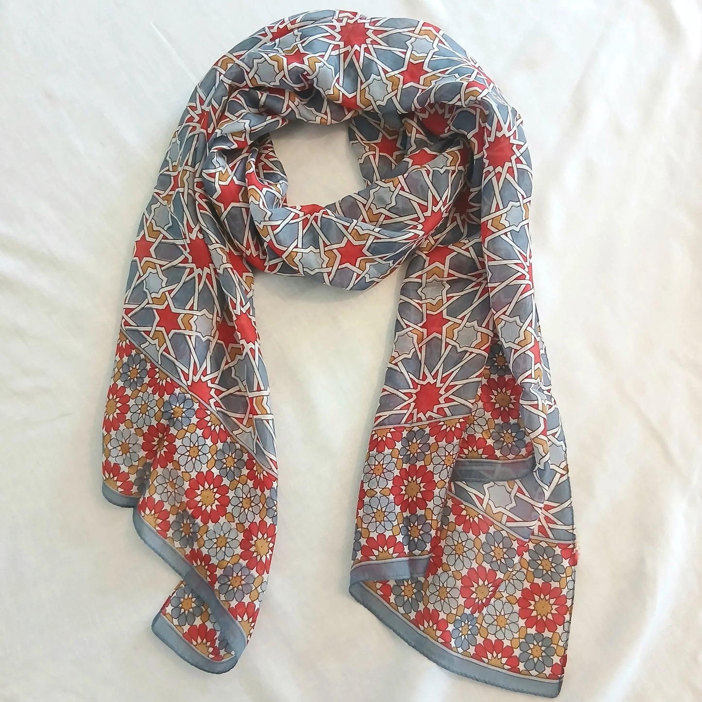 Silk Scarf - Grey Geo