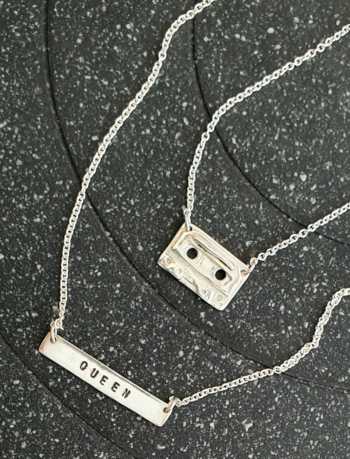 Retro Cassette Tape & Queen Bar layered necklace set - Isla-Maree