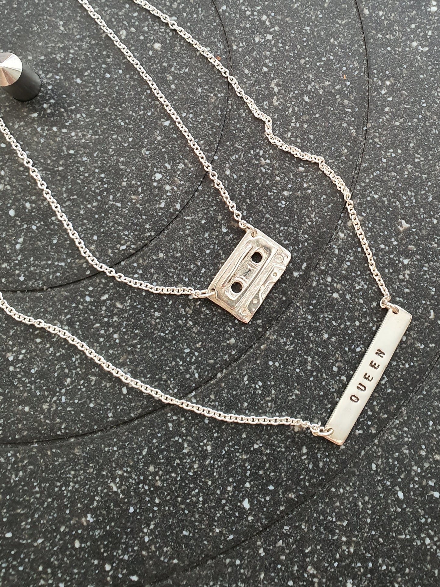 Retro Cassette Tape & Queen Bar layered necklace set - Isla-Maree