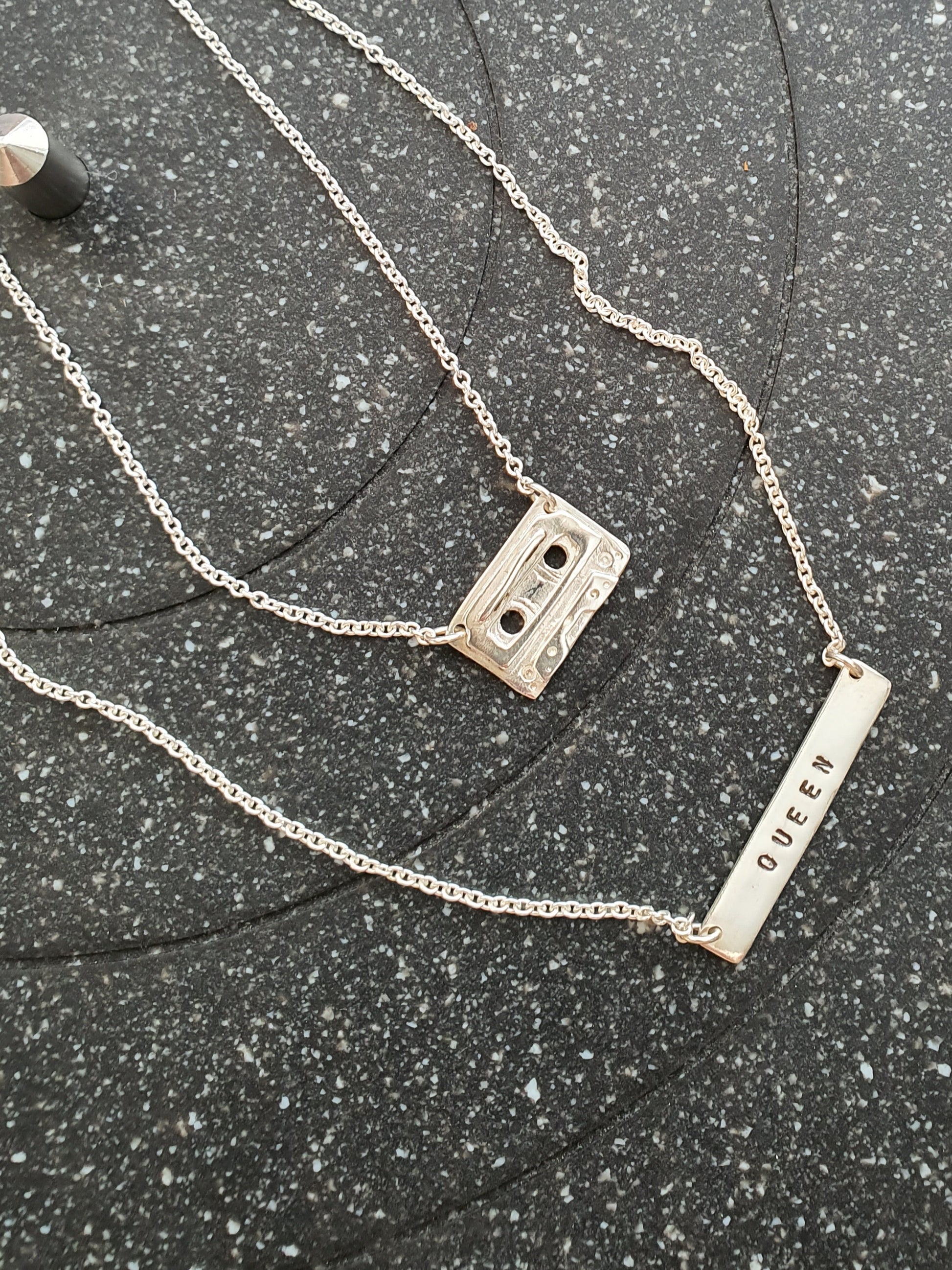 Retro Cassette Tape & Queen Bar layered necklace set - Isla-Maree
