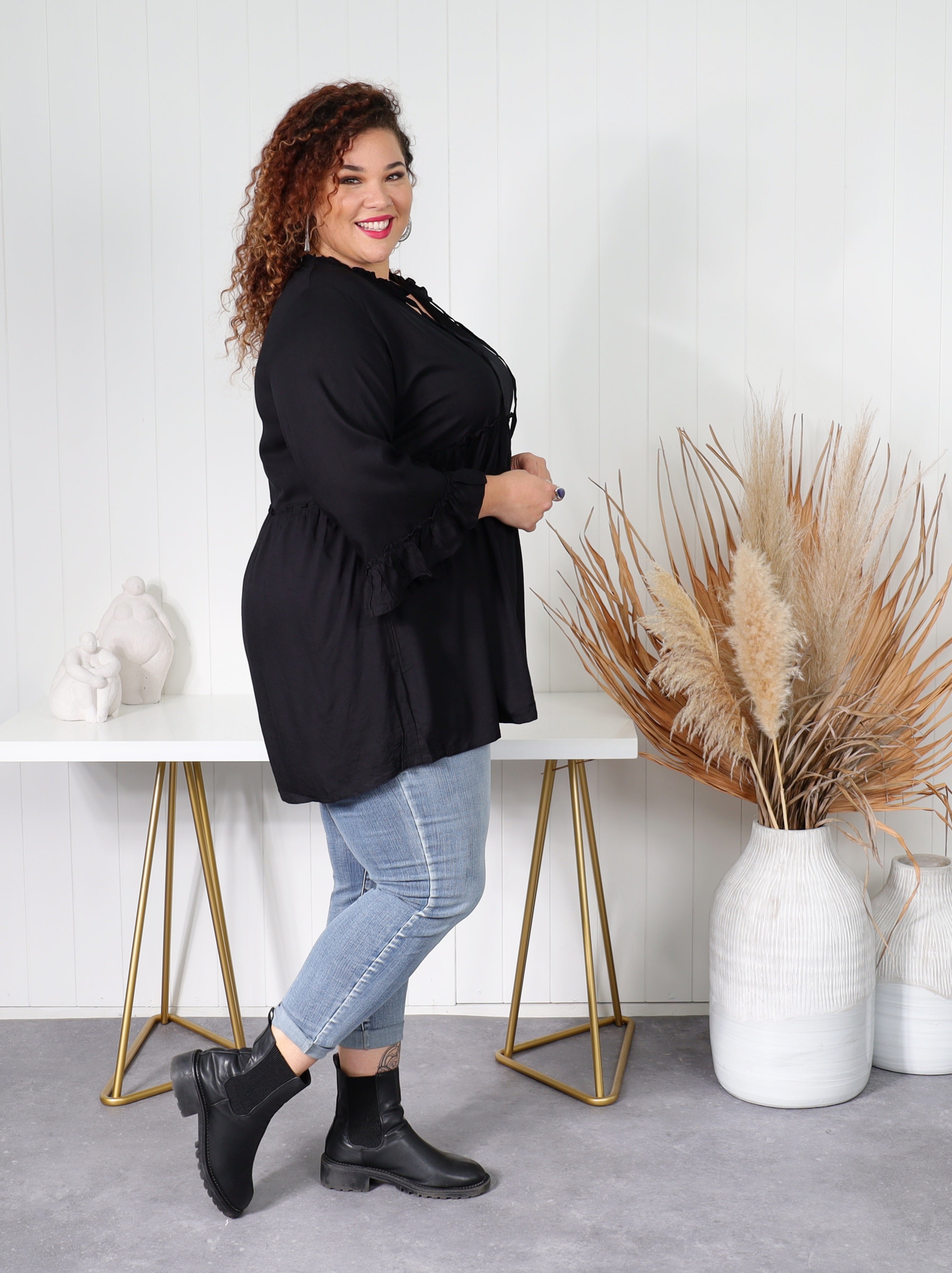 Isla Maree Boheme Blouse Black NZ Womens Plus Size Clothing